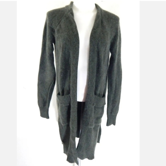 360 Cashmere Open Front Green Wool Cashmere Cardigan - Picture 1 of 3